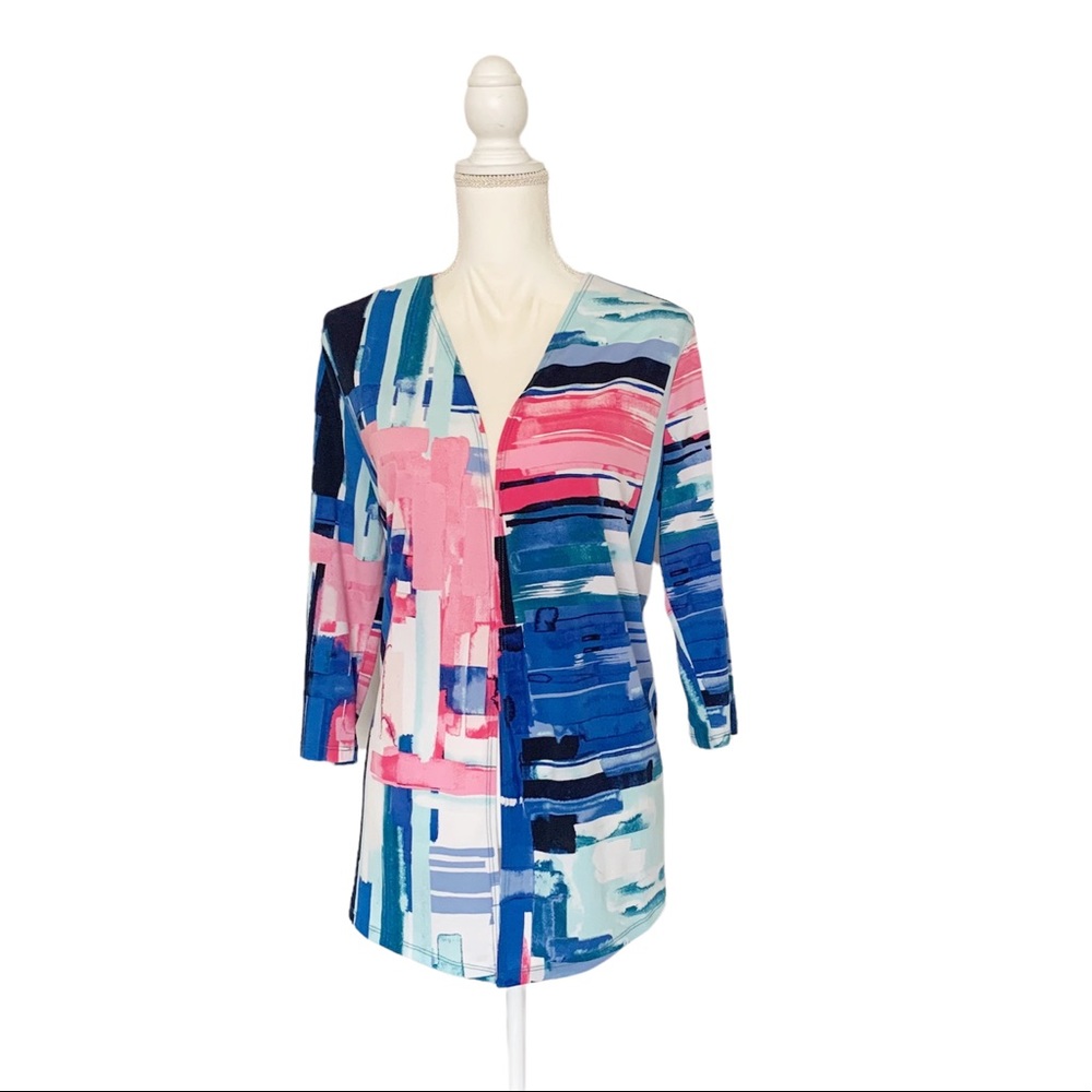 EasyWear by Chicos Multi Color Open Front Cardigan